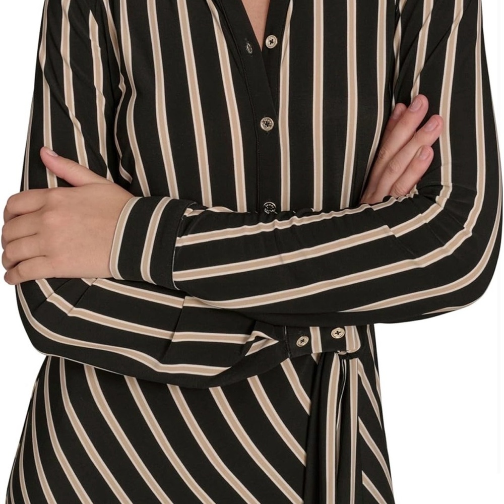 Tommy Hilfiger Black and Cream Striped Long Sleeve Dress - Picture 5 of 7